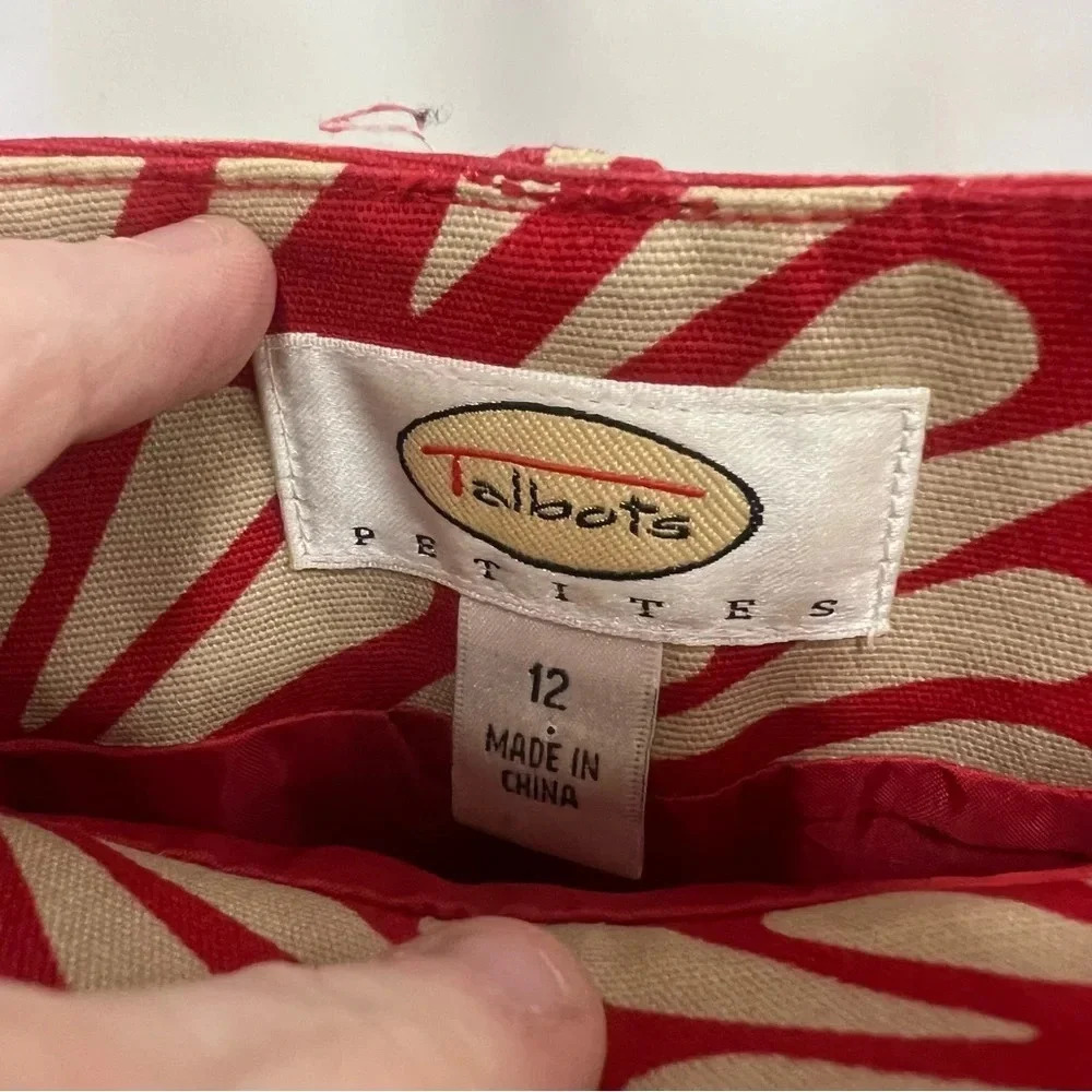 Talbots starburst pattern red and off white belted skirt, zipper pockets size 12 - Picture 4 of 12